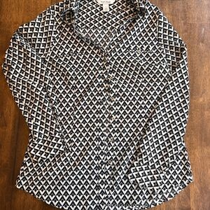 White House Black Market Black and White Patterned Button Down Shirt